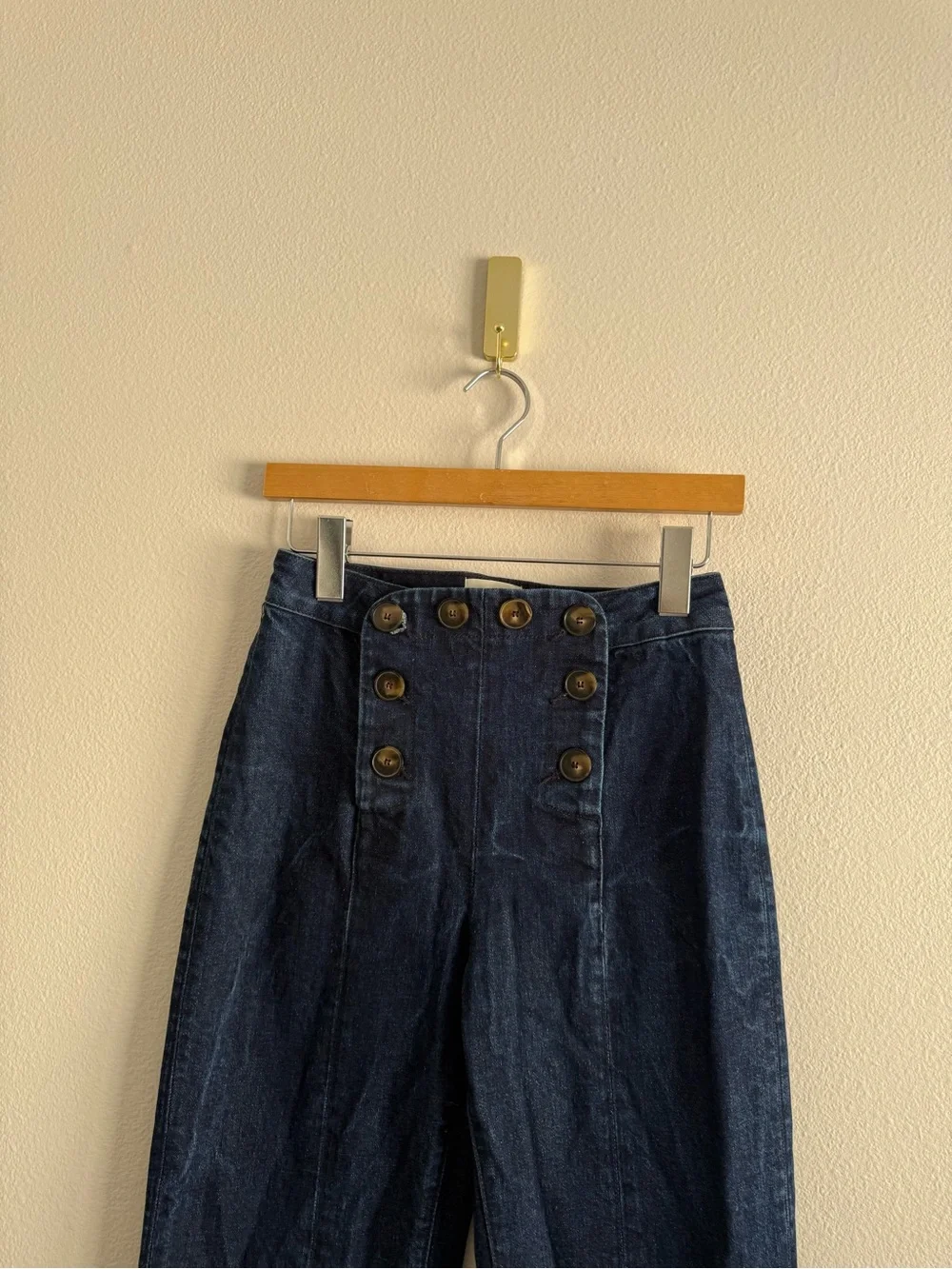Sézane Le Parisien Jeans High Rise Sailor Wide Leg Dark Wash Denin Sz 36/4